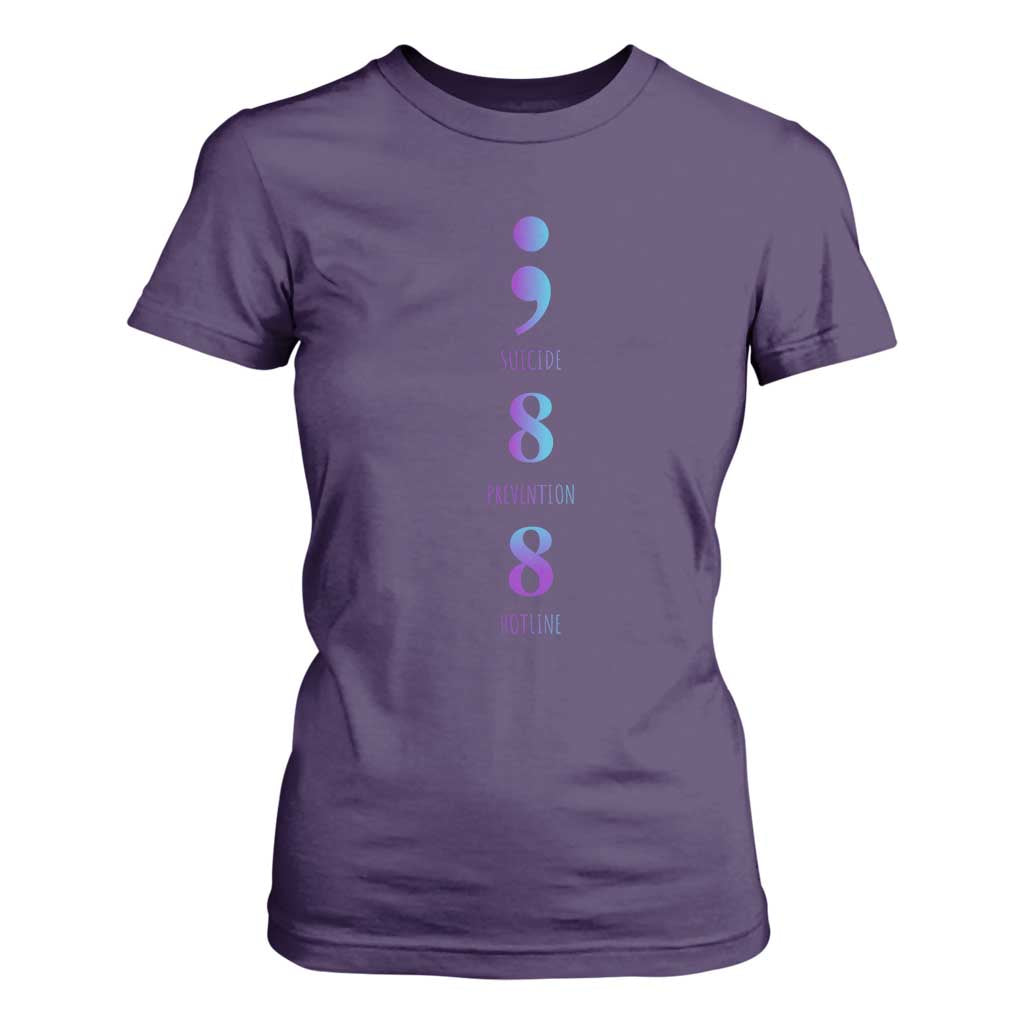 Suicide Prevention Support T Shirt For Women 988 Suicide Prevention Hotline 988 Purple Teal Semicolon