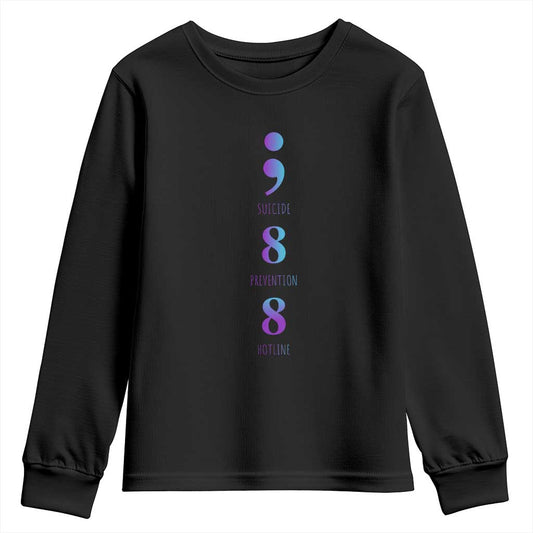 Suicide Prevention Support Youth Sweatshirt 988 Suicide Prevention Hotline 988 Purple Teal Semicolon