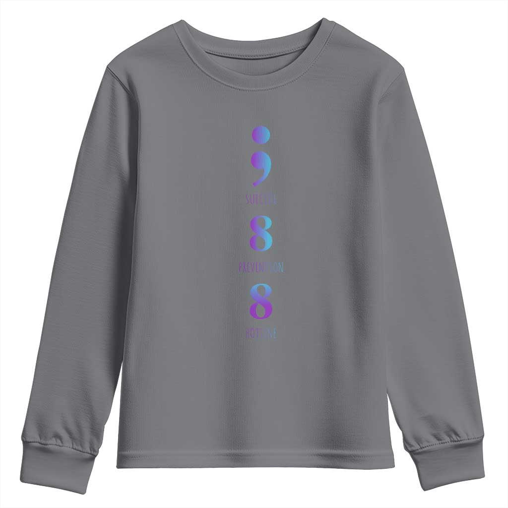 Suicide Prevention Support Youth Sweatshirt 988 Suicide Prevention Hotline 988 Purple Teal Semicolon
