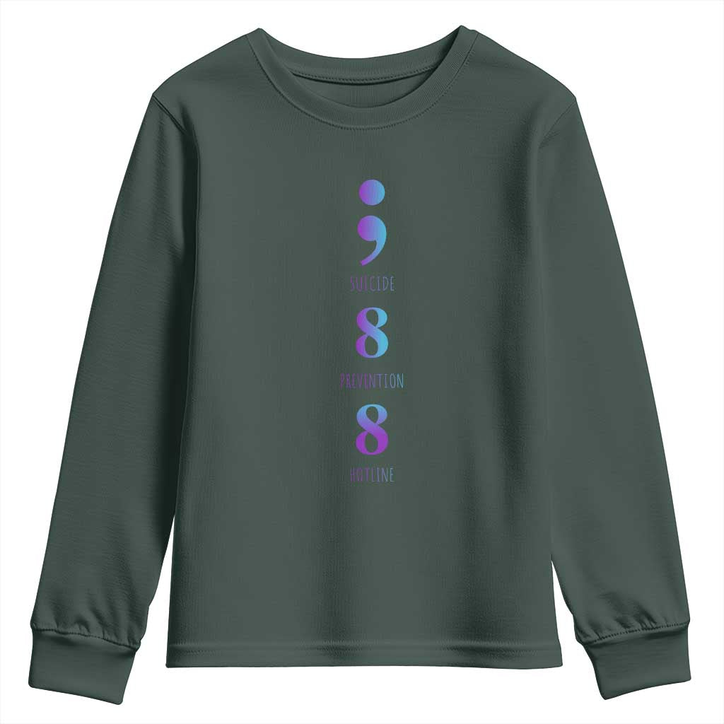 Suicide Prevention Support Youth Sweatshirt 988 Suicide Prevention Hotline 988 Purple Teal Semicolon