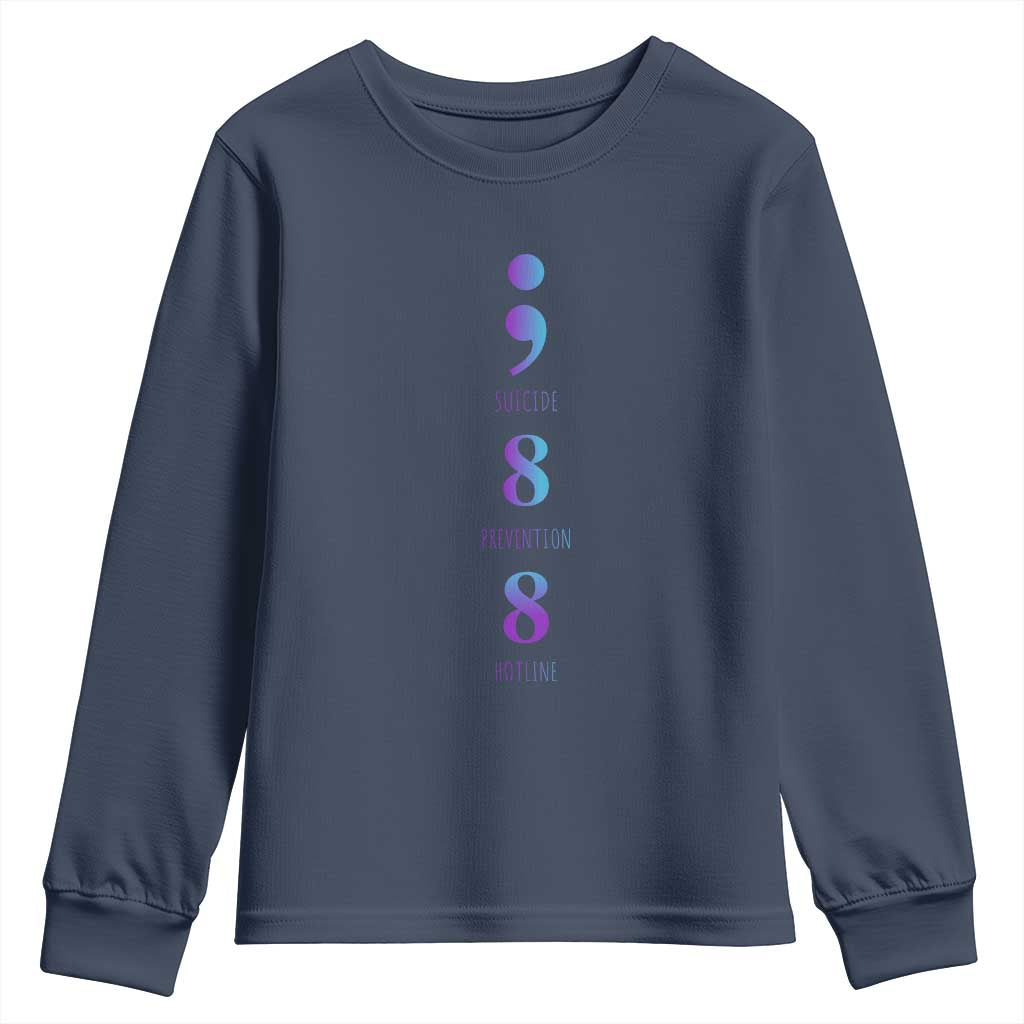 Suicide Prevention Support Youth Sweatshirt 988 Suicide Prevention Hotline 988 Purple Teal Semicolon