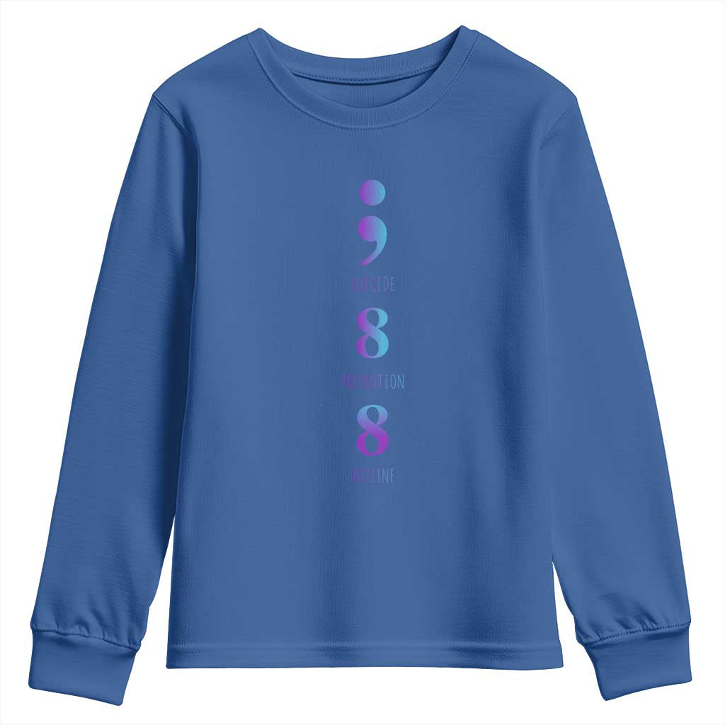 Suicide Prevention Support Youth Sweatshirt 988 Suicide Prevention Hotline 988 Purple Teal Semicolon