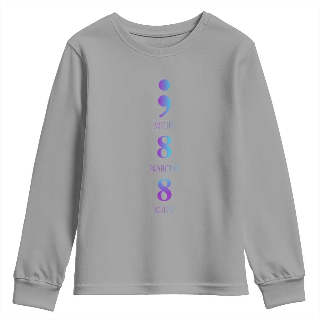 Suicide Prevention Support Youth Sweatshirt 988 Suicide Prevention Hotline 988 Purple Teal Semicolon