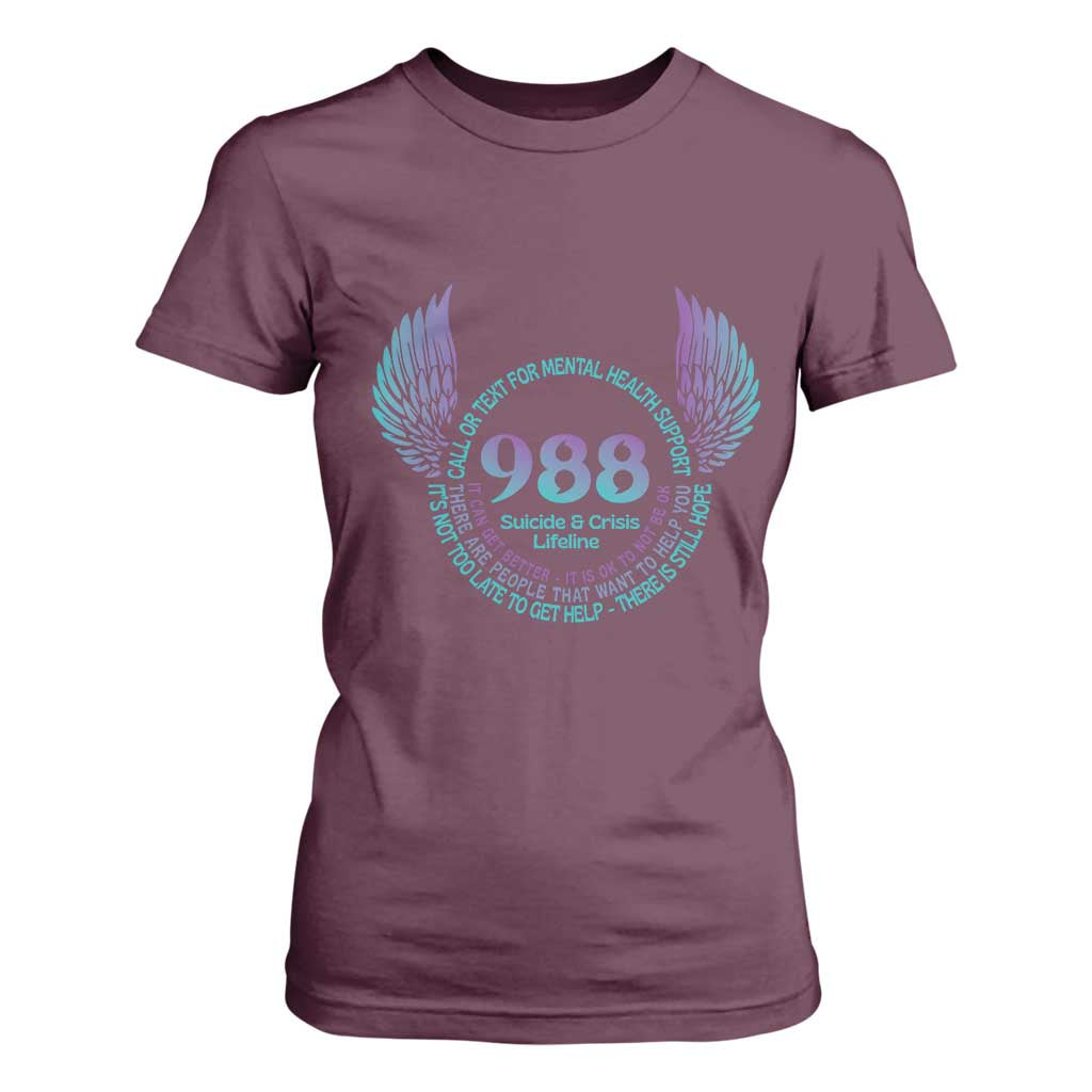 Mental Health Support T Shirt For Women Call or Text 988 Suicide Prevention Support
