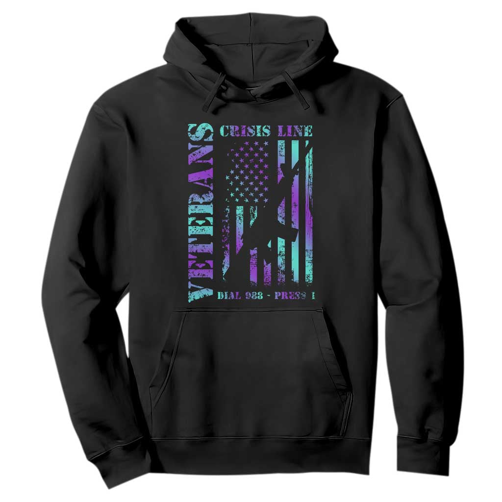 Suicide Prevention Support Hoodie Veterans Crisis Line Dial 988 Press 1 American Flag Gun