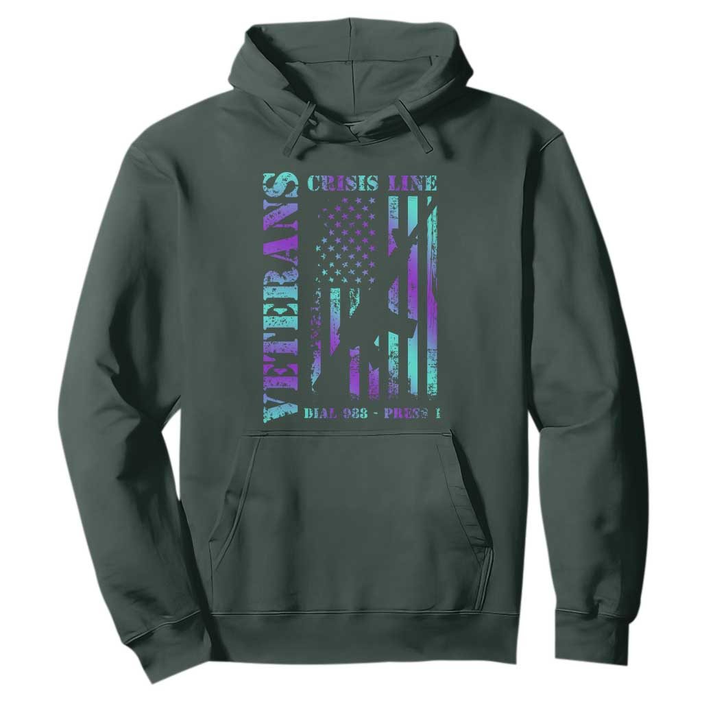 Suicide Prevention Support Hoodie Veterans Crisis Line Dial 988 Press 1 American Flag Gun