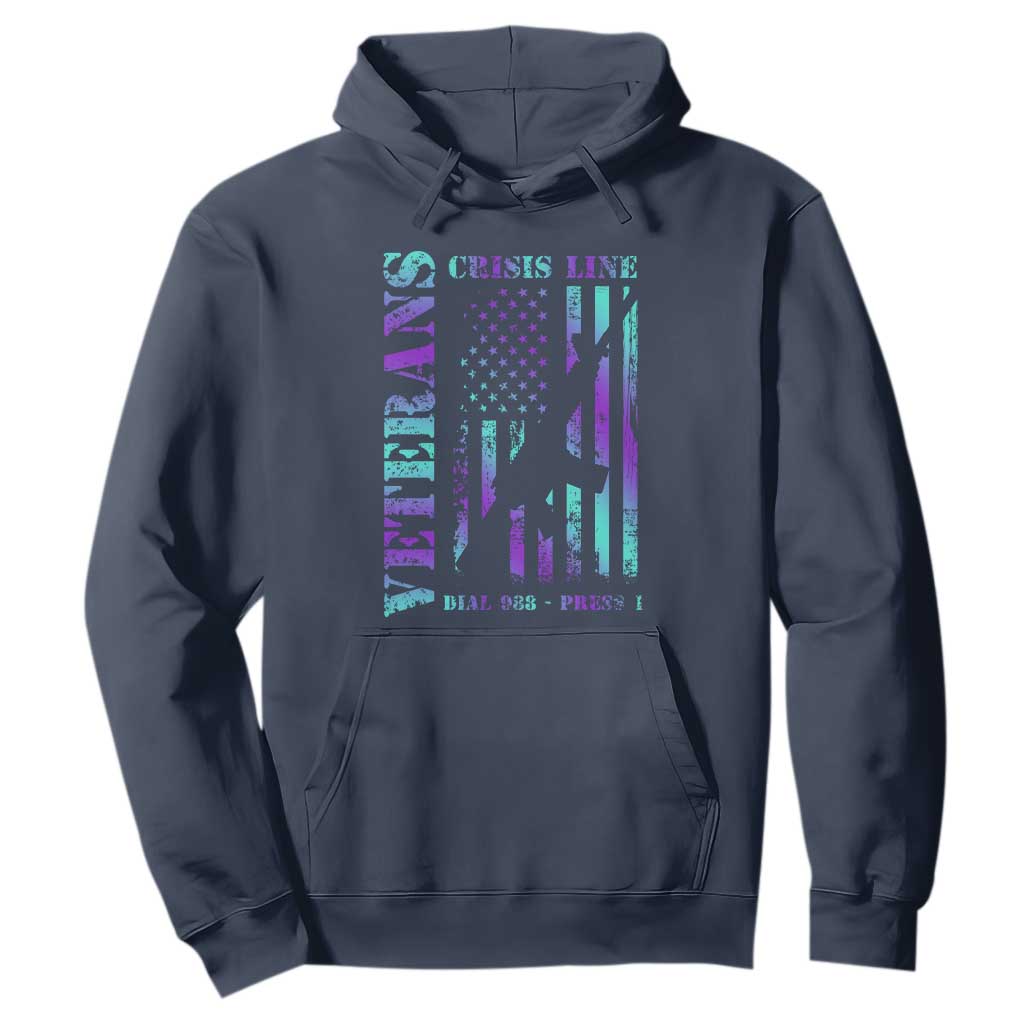 Suicide Prevention Support Hoodie Veterans Crisis Line Dial 988 Press 1 American Flag Gun