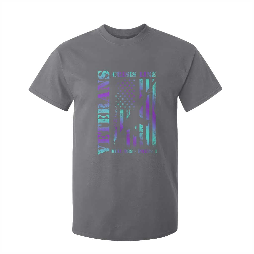 Suicide Prevention Support T Shirt For Kid Veterans Crisis Line Dial 988 Press 1 American Flag Gun