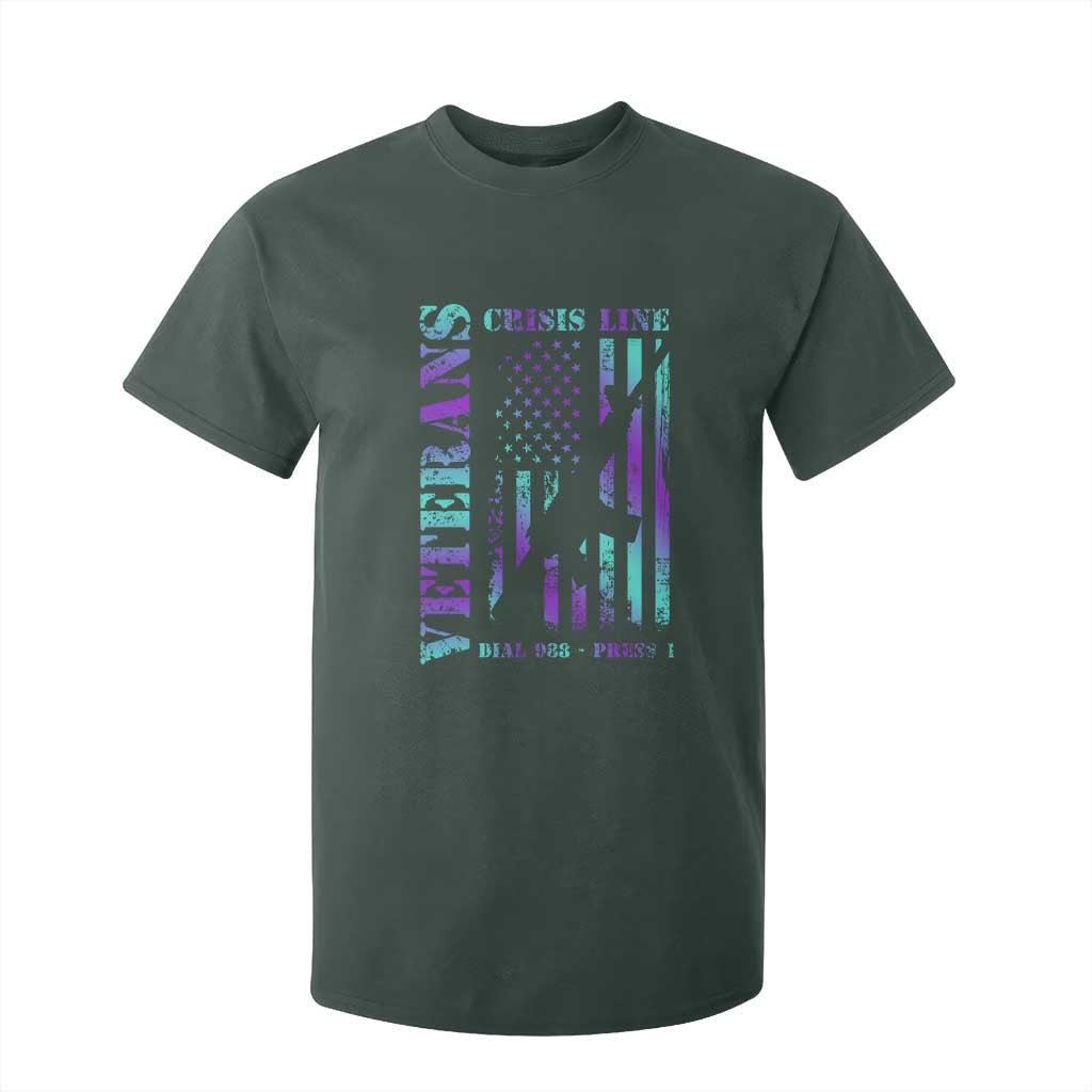 Suicide Prevention Support T Shirt For Kid Veterans Crisis Line Dial 988 Press 1 American Flag Gun