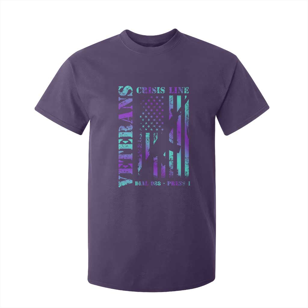 Suicide Prevention Support T Shirt For Kid Veterans Crisis Line Dial 988 Press 1 American Flag Gun