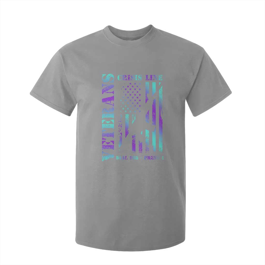 Suicide Prevention Support T Shirt For Kid Veterans Crisis Line Dial 988 Press 1 American Flag Gun