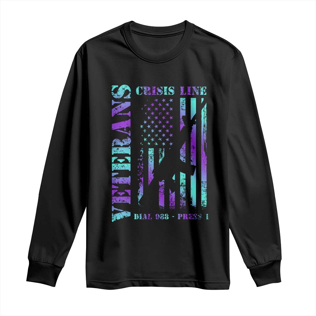 Suicide Prevention Support Long Sleeve Shirt Veterans Crisis Line Dial 988 Press 1 American Flag Gun