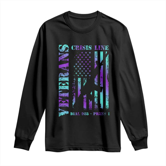 Suicide Prevention Support Long Sleeve Shirt Veterans Crisis Line Dial 988 Press 1 American Flag Gun