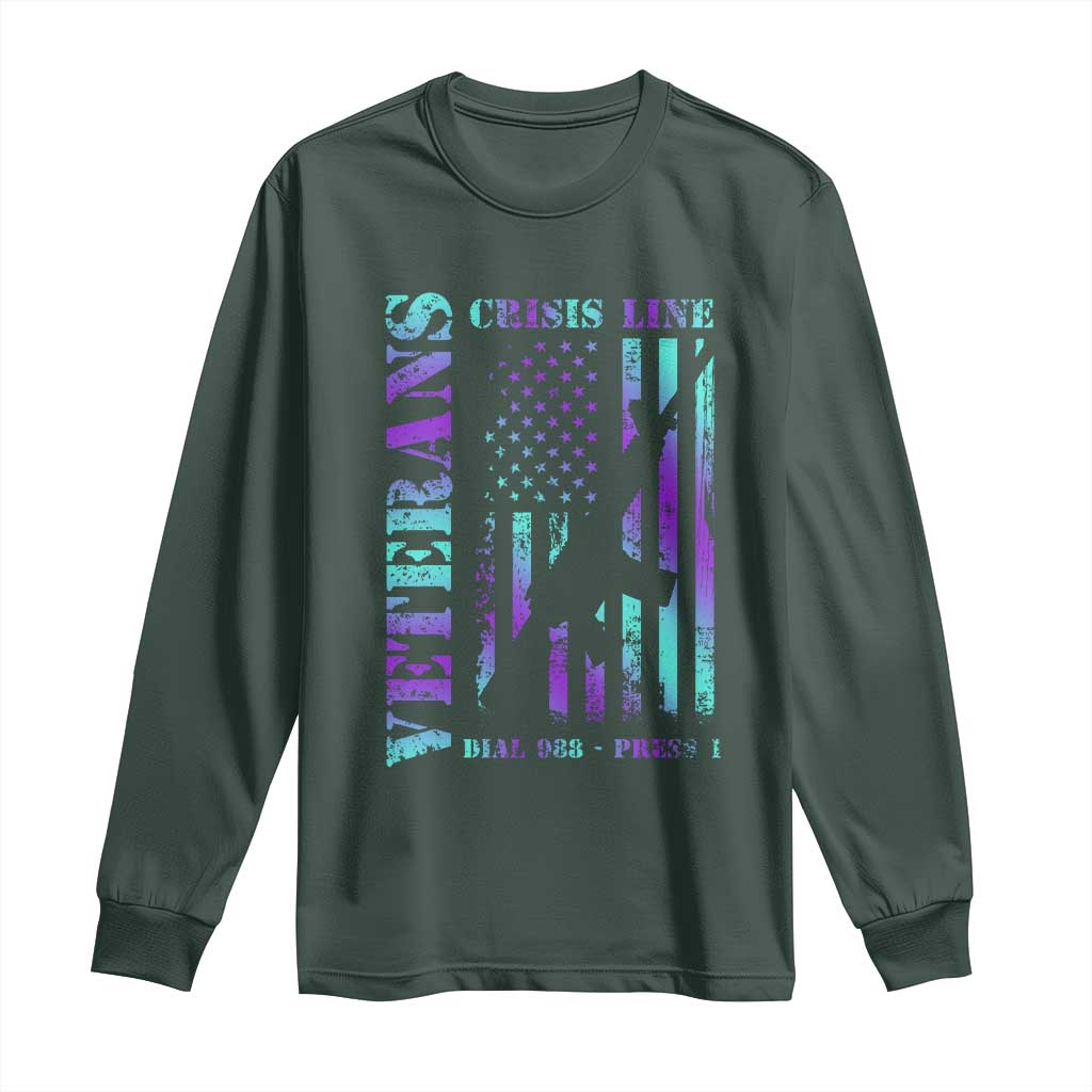 Suicide Prevention Support Long Sleeve Shirt Veterans Crisis Line Dial 988 Press 1 American Flag Gun