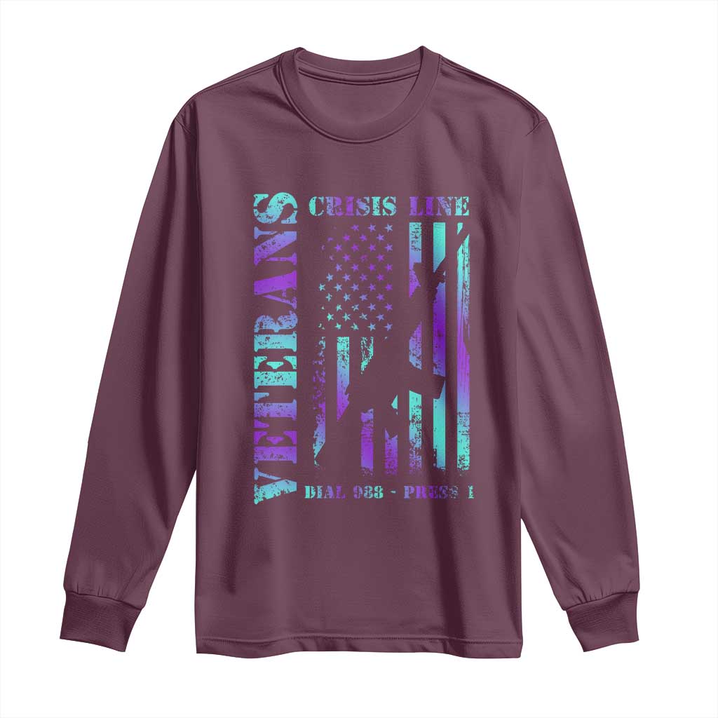 Suicide Prevention Support Long Sleeve Shirt Veterans Crisis Line Dial 988 Press 1 American Flag Gun