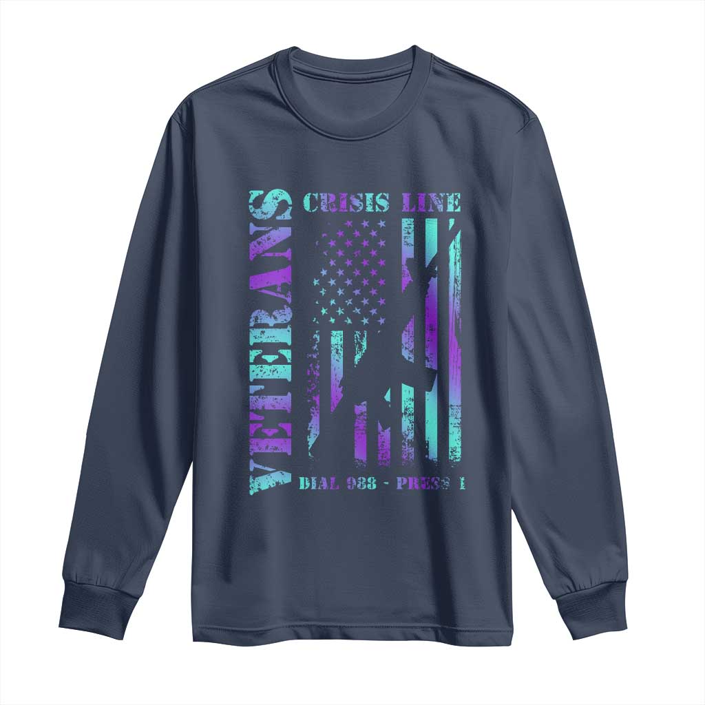 Suicide Prevention Support Long Sleeve Shirt Veterans Crisis Line Dial 988 Press 1 American Flag Gun