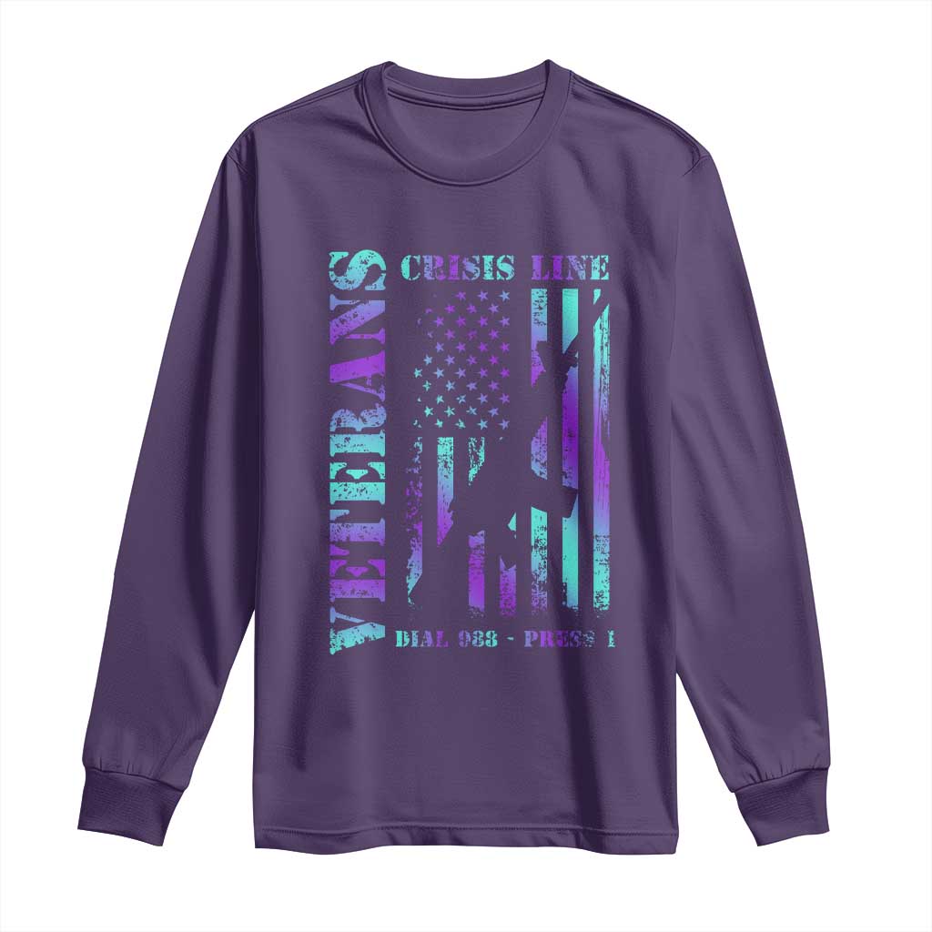 Suicide Prevention Support Long Sleeve Shirt Veterans Crisis Line Dial 988 Press 1 American Flag Gun
