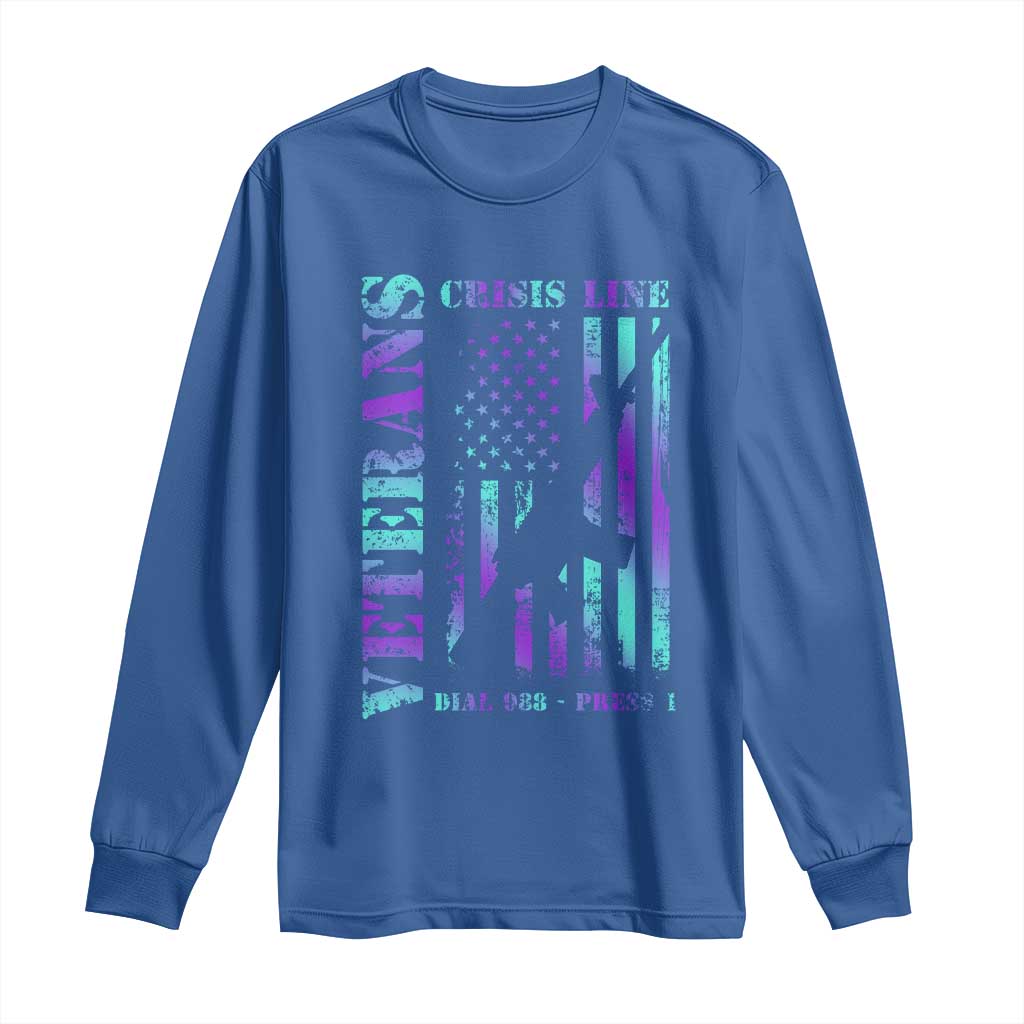 Suicide Prevention Support Long Sleeve Shirt Veterans Crisis Line Dial 988 Press 1 American Flag Gun