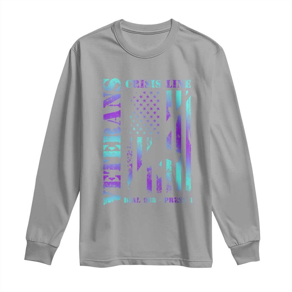 Suicide Prevention Support Long Sleeve Shirt Veterans Crisis Line Dial 988 Press 1 American Flag Gun