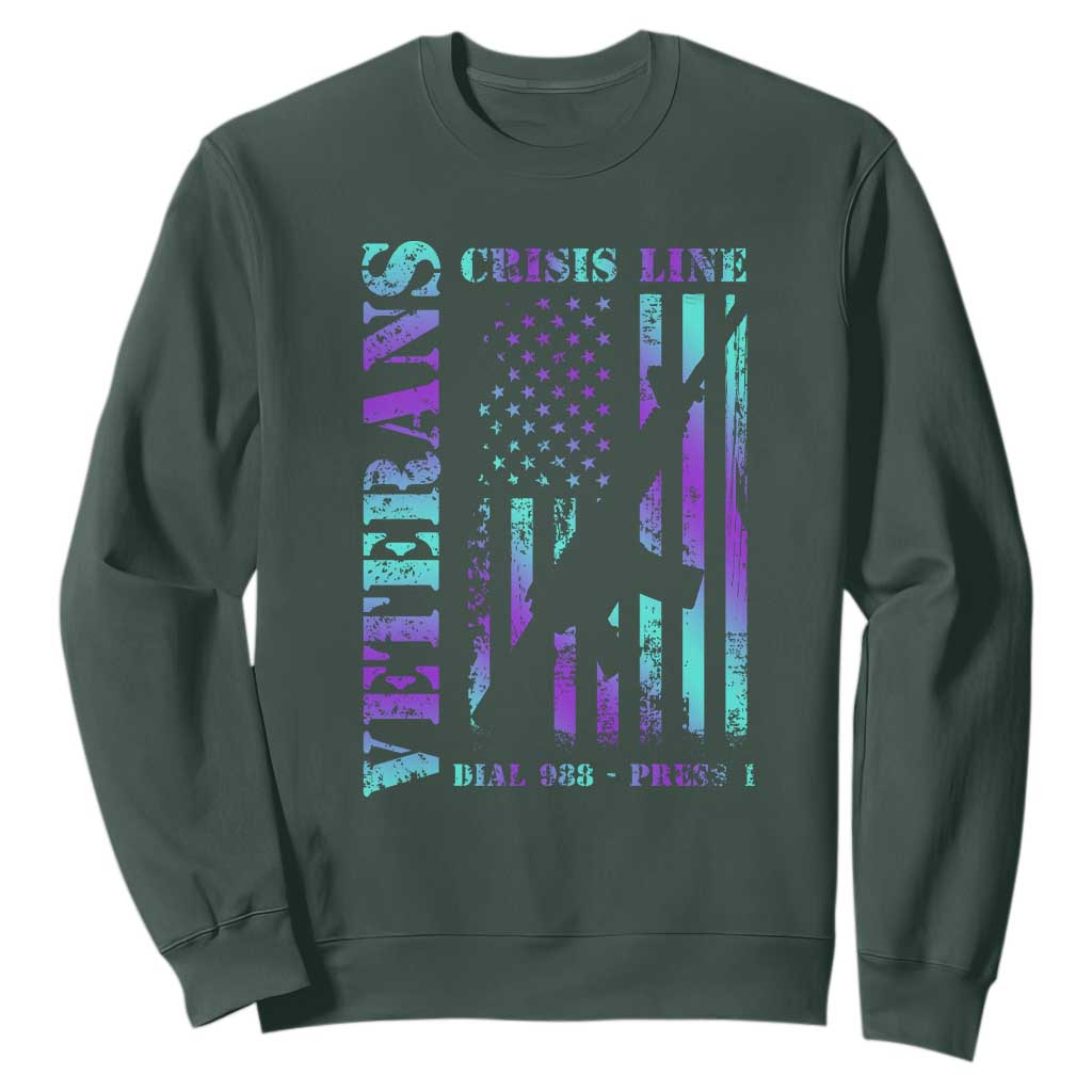 Suicide Prevention Support Sweatshirt Veterans Crisis Line Dial 988 Press 1 American Flag Gun