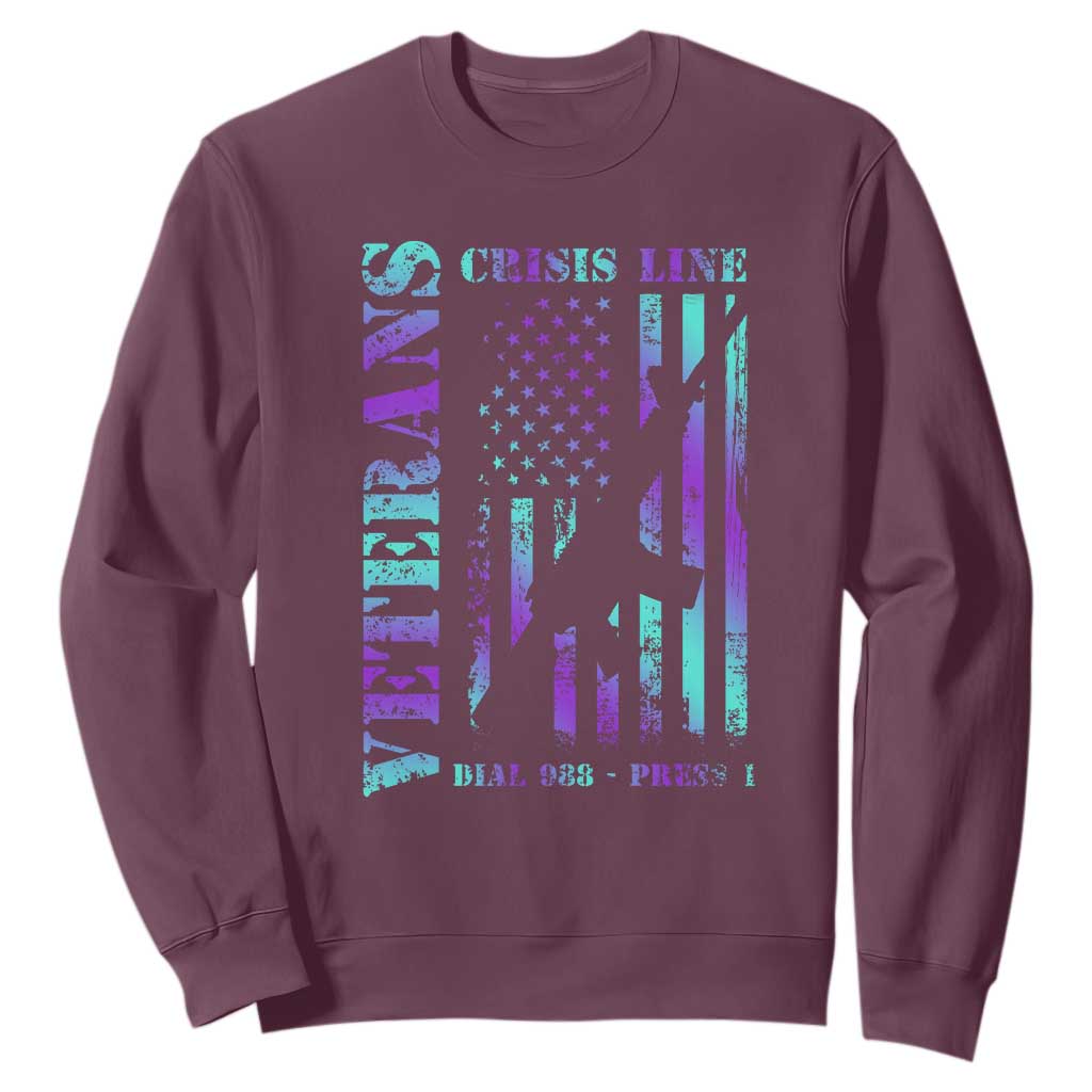 Suicide Prevention Support Sweatshirt Veterans Crisis Line Dial 988 Press 1 American Flag Gun