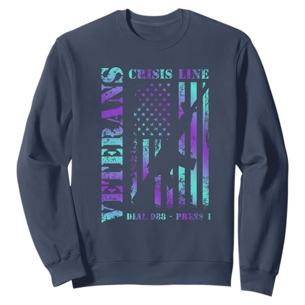 Suicide Prevention Support Sweatshirt Veterans Crisis Line Dial 988 Press 1 American Flag Gun