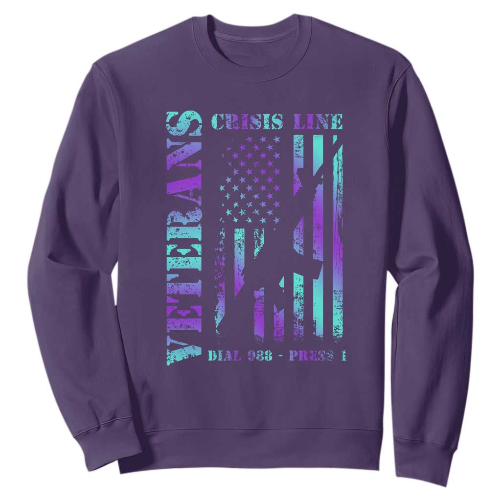 Suicide Prevention Support Sweatshirt Veterans Crisis Line Dial 988 Press 1 American Flag Gun