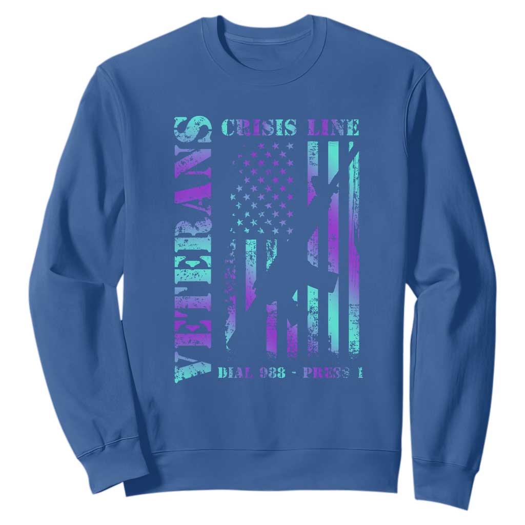 Suicide Prevention Support Sweatshirt Veterans Crisis Line Dial 988 Press 1 American Flag Gun