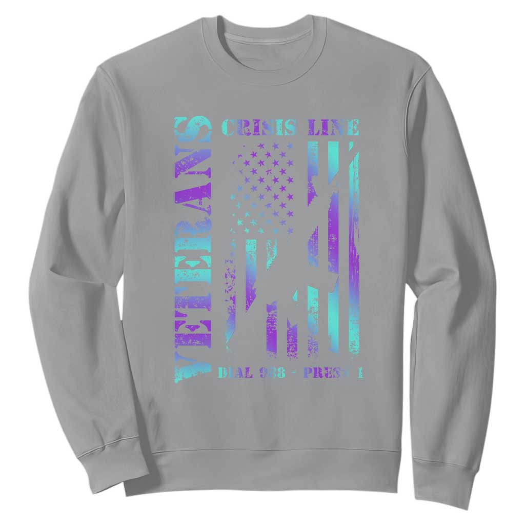 Suicide Prevention Support Sweatshirt Veterans Crisis Line Dial 988 Press 1 American Flag Gun