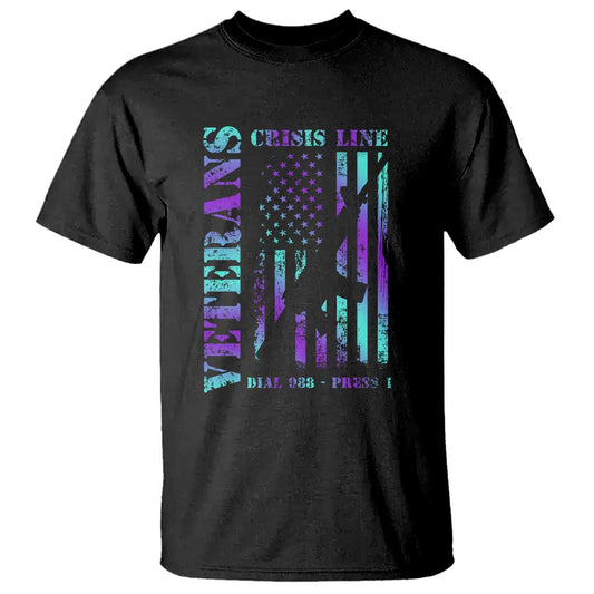 Suicide Prevention Support T Shirt Veterans Crisis Line Dial 988 Press 1 American Flag Gun