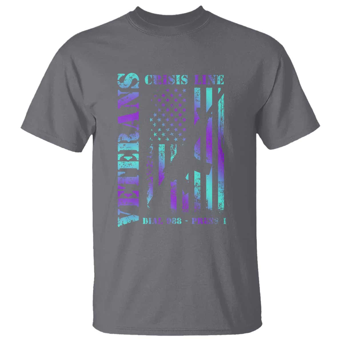 Suicide Prevention Support T Shirt Veterans Crisis Line Dial 988 Press 1 American Flag Gun