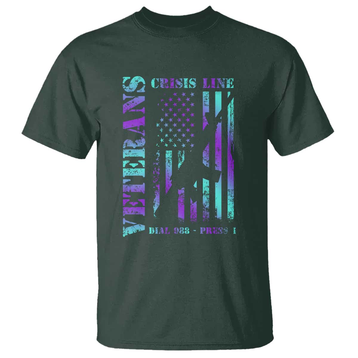Suicide Prevention Support T Shirt Veterans Crisis Line Dial 988 Press 1 American Flag Gun