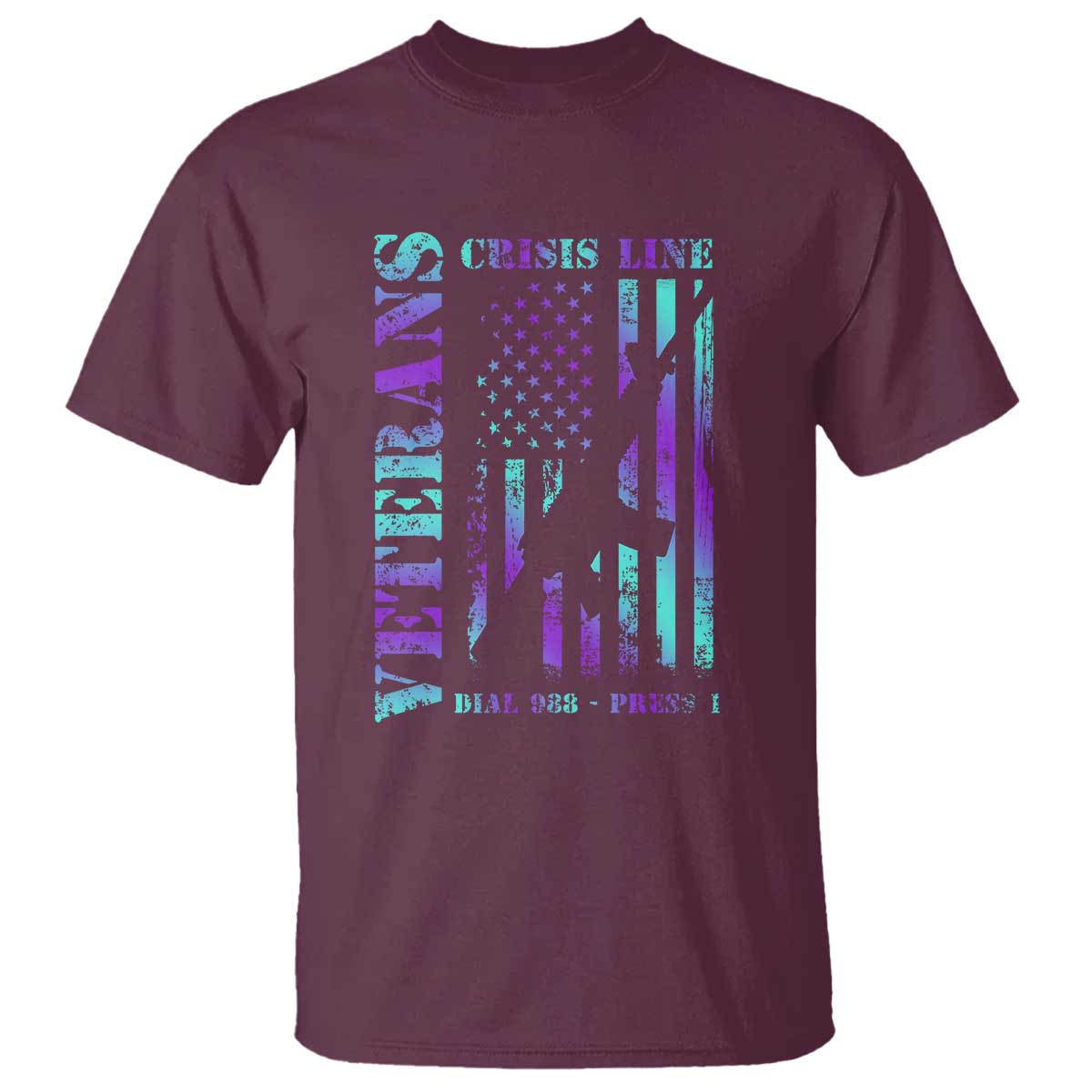 Suicide Prevention Support T Shirt Veterans Crisis Line Dial 988 Press 1 American Flag Gun