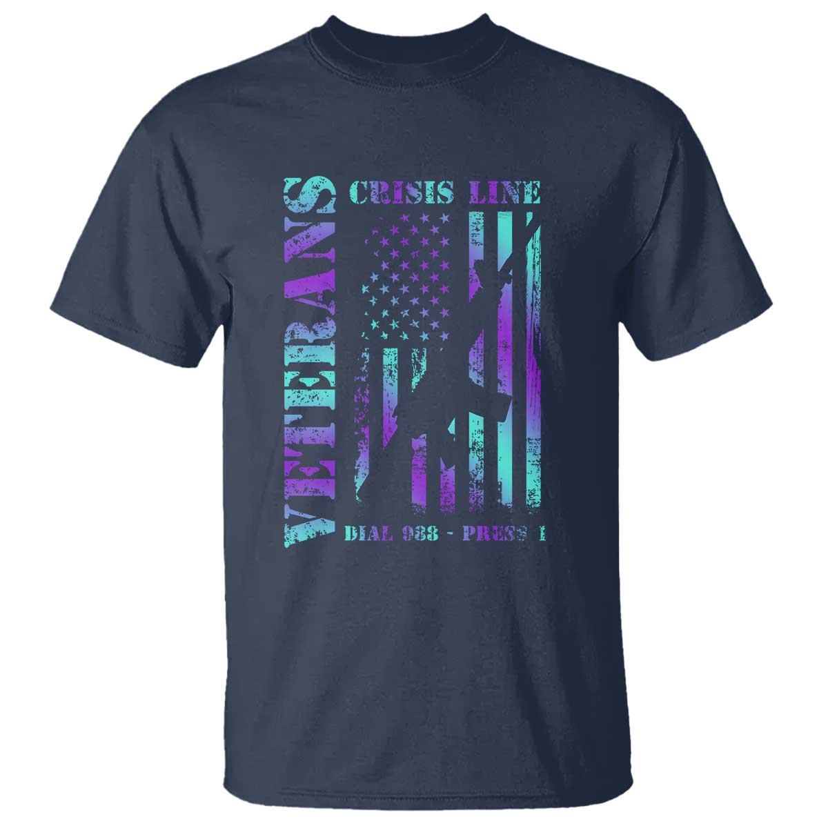 Suicide Prevention Support T Shirt Veterans Crisis Line Dial 988 Press 1 American Flag Gun