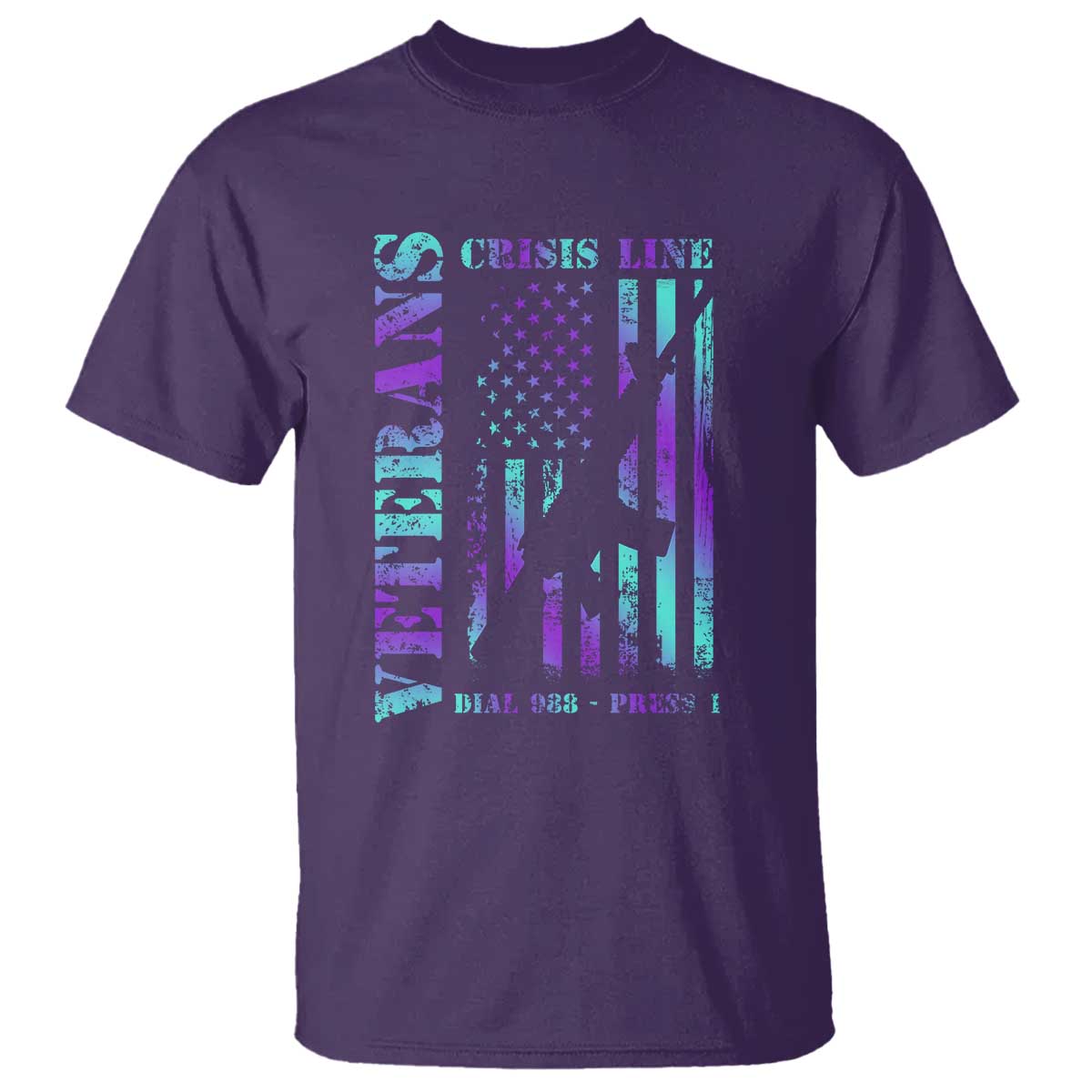 Suicide Prevention Support T Shirt Veterans Crisis Line Dial 988 Press 1 American Flag Gun
