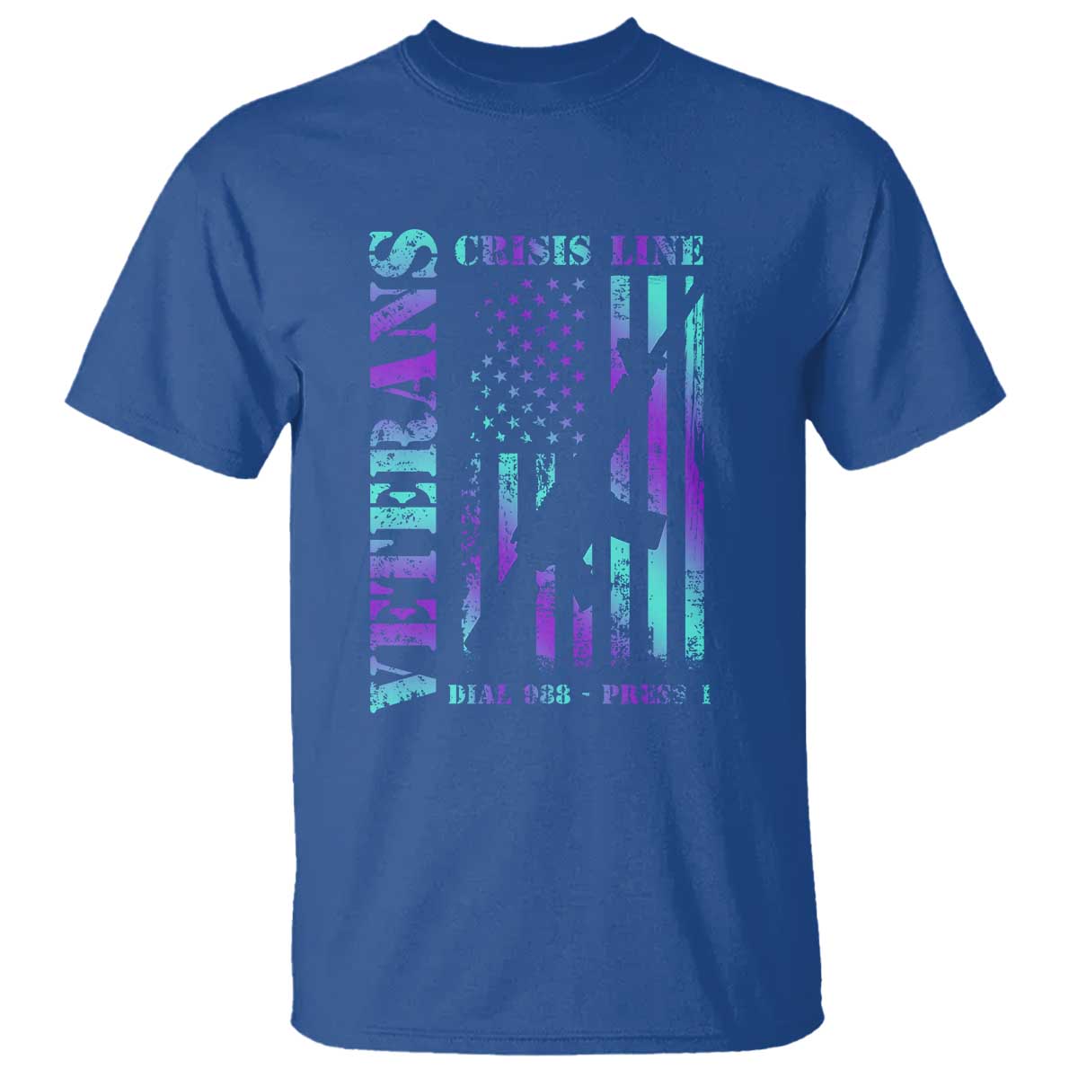 Suicide Prevention Support T Shirt Veterans Crisis Line Dial 988 Press 1 American Flag Gun