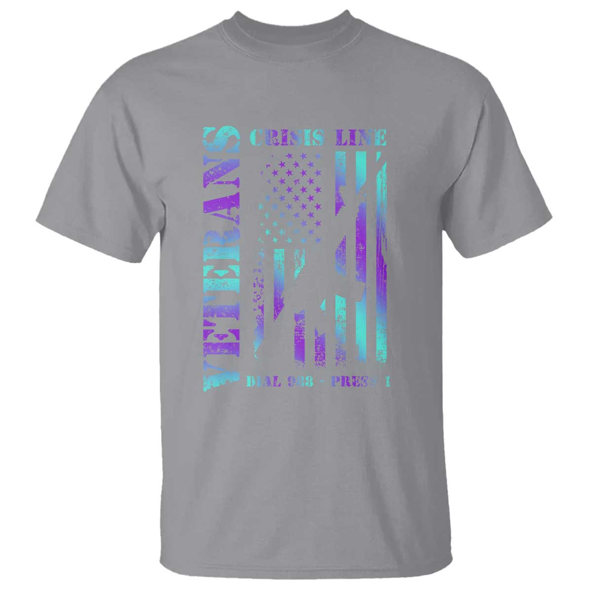 Suicide Prevention Support T Shirt Veterans Crisis Line Dial 988 Press 1 American Flag Gun