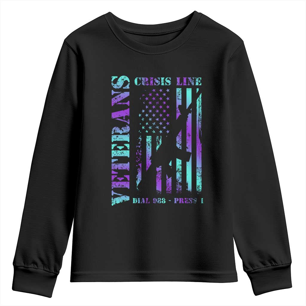 Suicide Prevention Support Youth Sweatshirt Veterans Crisis Line Dial 988 Press 1 American Flag Gun