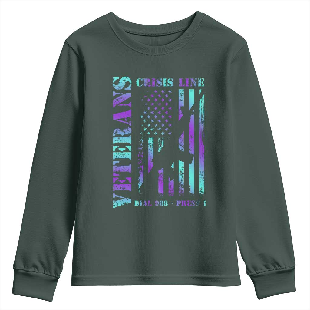 Suicide Prevention Support Youth Sweatshirt Veterans Crisis Line Dial 988 Press 1 American Flag Gun