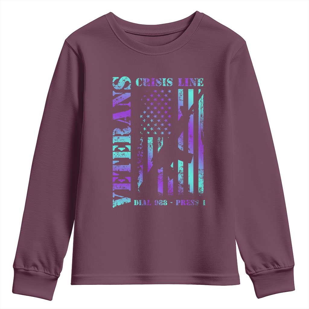 Suicide Prevention Support Youth Sweatshirt Veterans Crisis Line Dial 988 Press 1 American Flag Gun