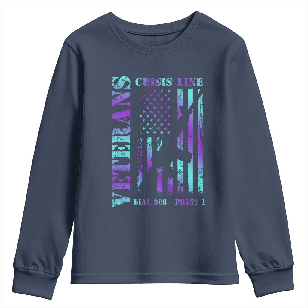 Suicide Prevention Support Youth Sweatshirt Veterans Crisis Line Dial 988 Press 1 American Flag Gun
