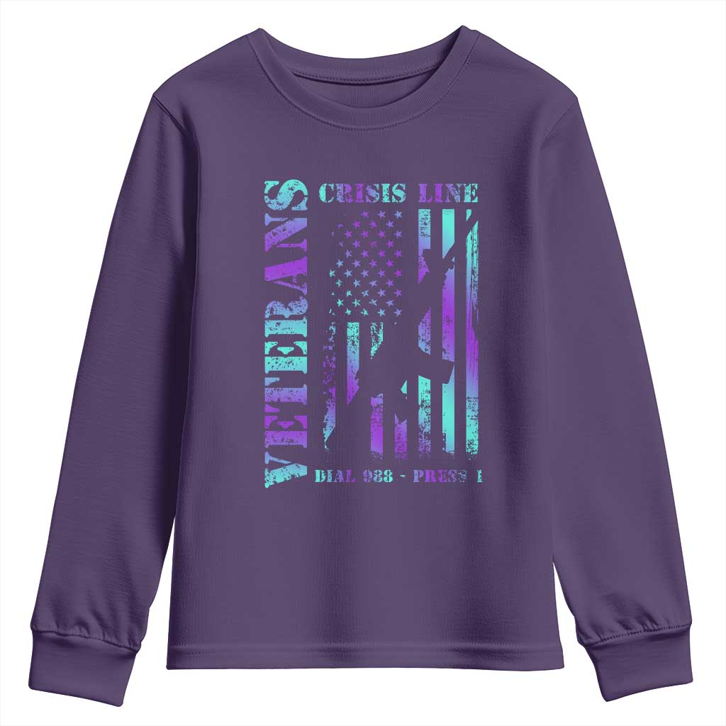 Suicide Prevention Support Youth Sweatshirt Veterans Crisis Line Dial 988 Press 1 American Flag Gun