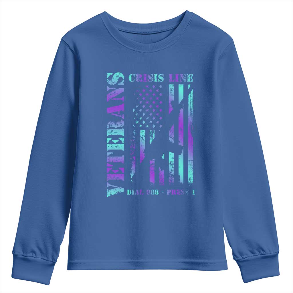 Suicide Prevention Support Youth Sweatshirt Veterans Crisis Line Dial 988 Press 1 American Flag Gun