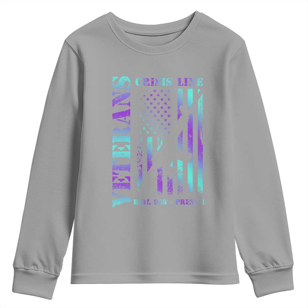 Suicide Prevention Support Youth Sweatshirt Veterans Crisis Line Dial 988 Press 1 American Flag Gun