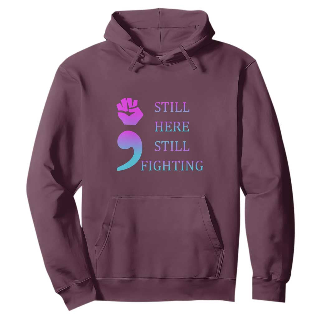 Suicide Prevention Support Hoodie Still Here Still Fighting Semicolon Hand Fist