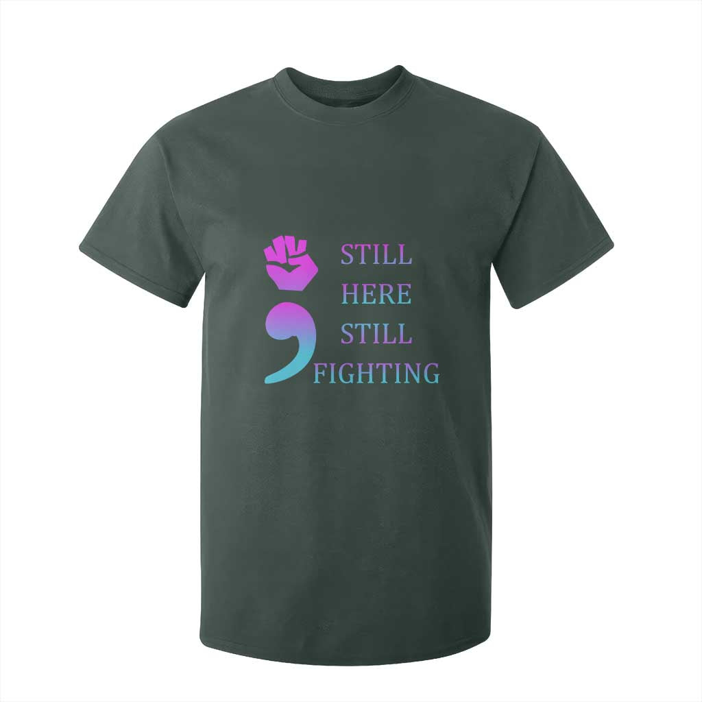 Suicide Prevention Support T Shirt For Kid Still Here Still Fighting Semicolon Hand Fist