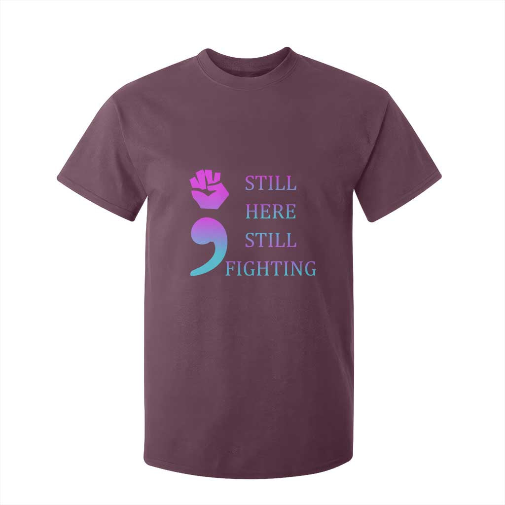 Suicide Prevention Support T Shirt For Kid Still Here Still Fighting Semicolon Hand Fist
