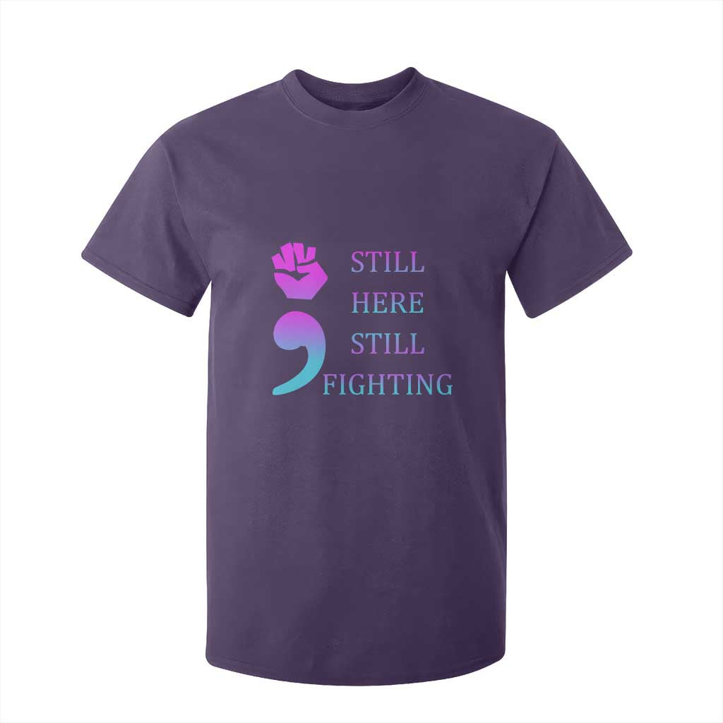 Suicide Prevention Support T Shirt For Kid Still Here Still Fighting Semicolon Hand Fist