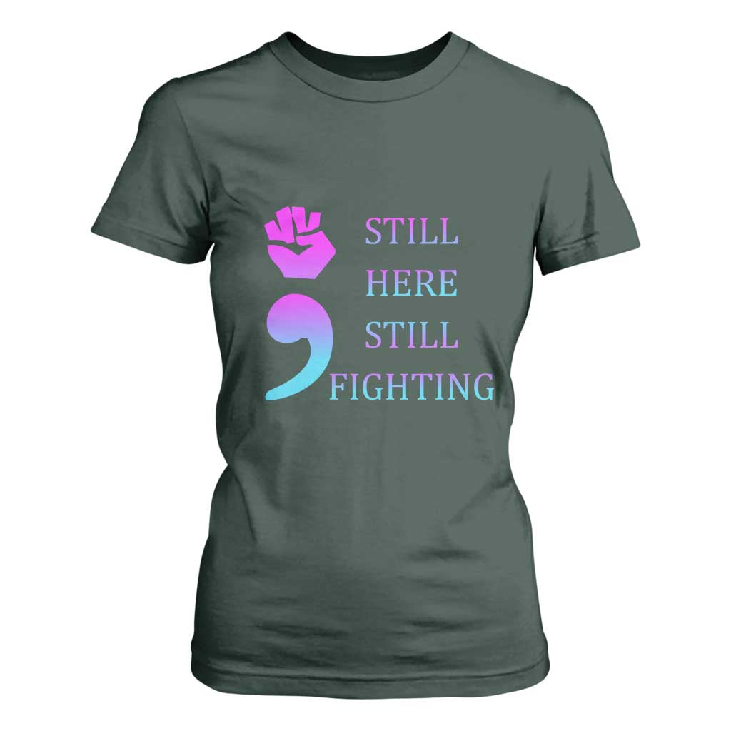 Suicide Prevention Support T Shirt For Women Still Here Still Fighting Semicolon Hand Fist