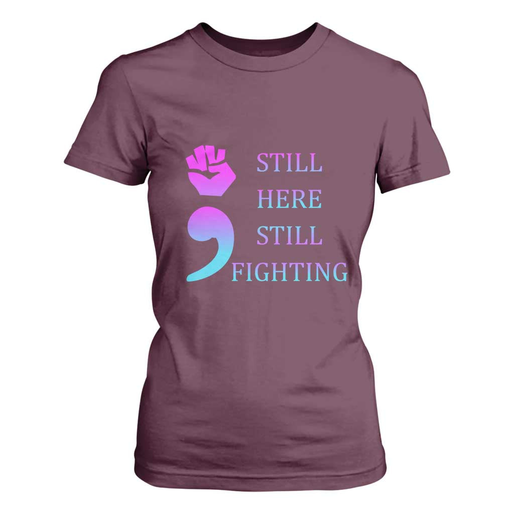 Suicide Prevention Support T Shirt For Women Still Here Still Fighting Semicolon Hand Fist